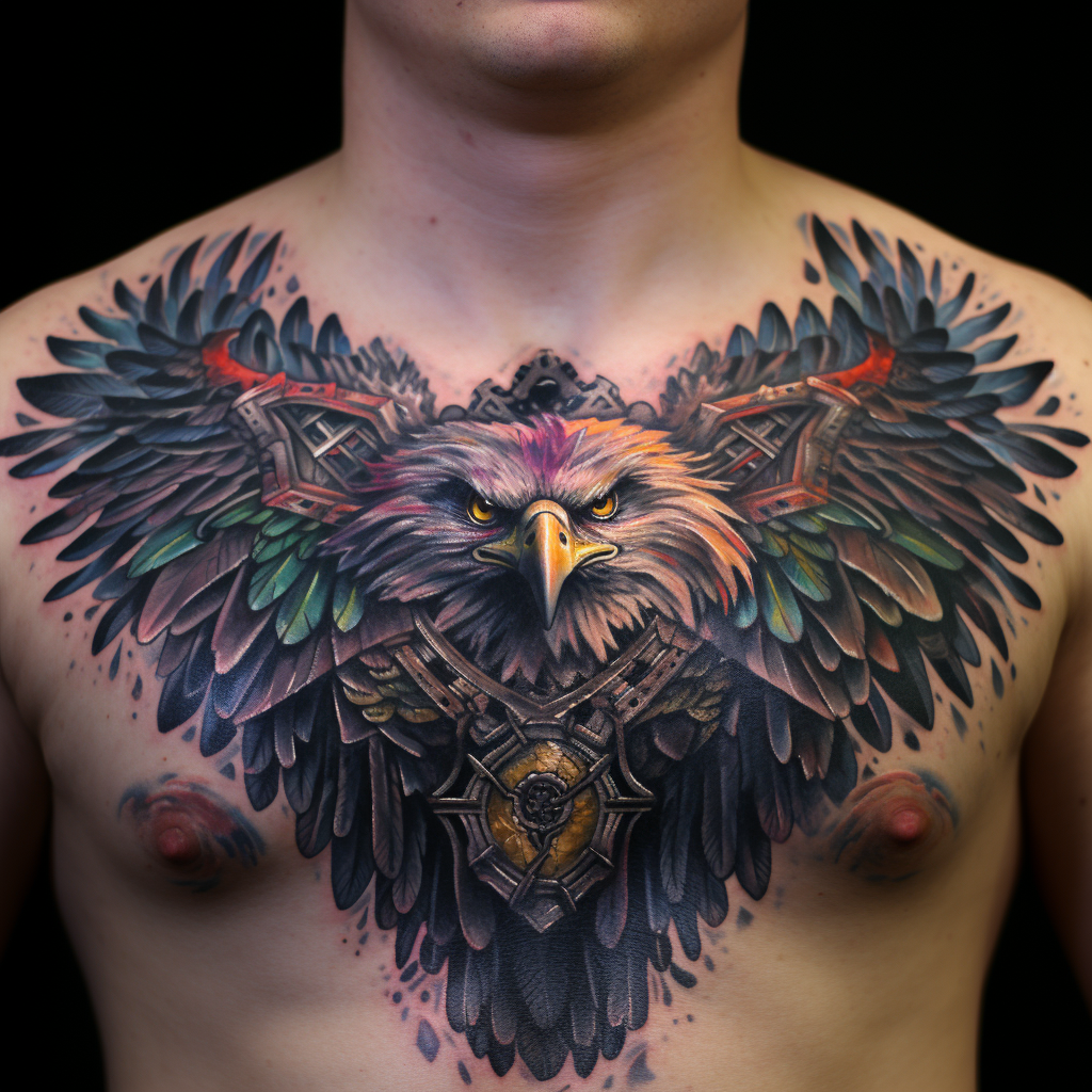 a tattoo,birds,Flying Eagle Chest Tattoo
