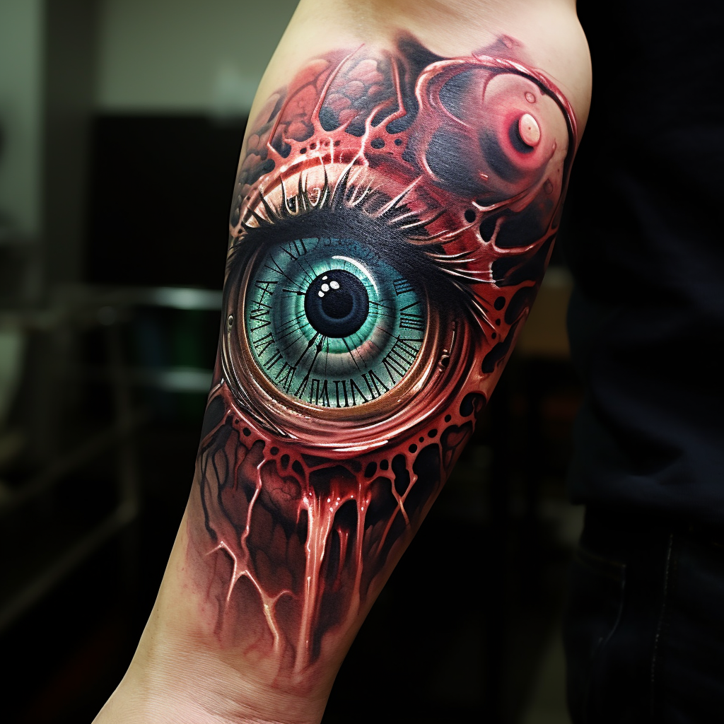 amazing-tattoos,Clock Eye Realistic Sleeve
