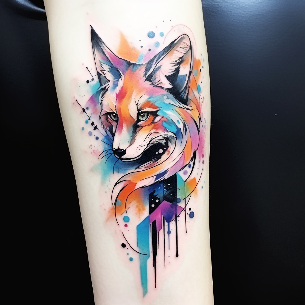abstract-tattoos,Abstract Watercolor Fox