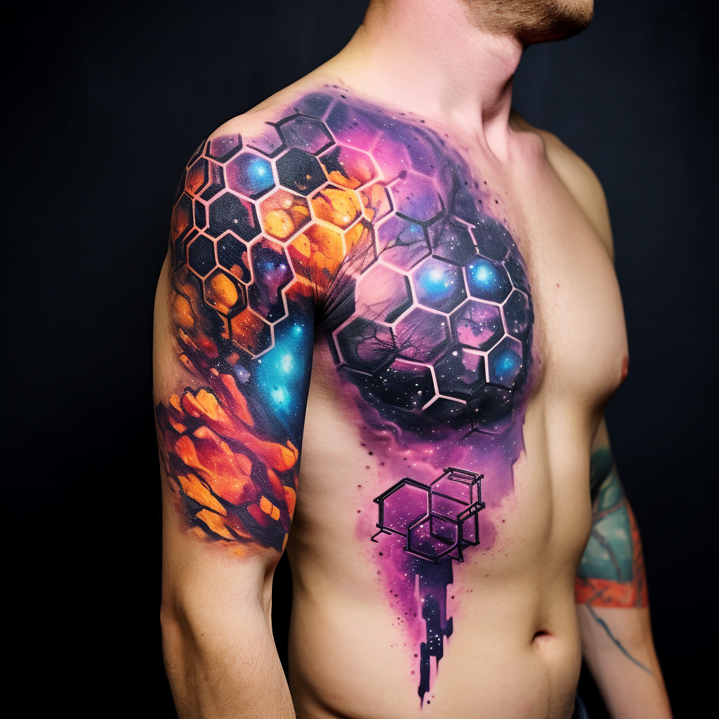 abstract-tattoos,Galaxy & 3D Hexagons
