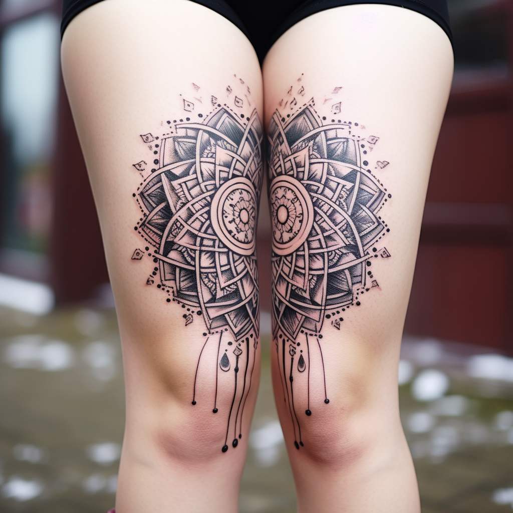 amazing-tattoos,Geometric Thigh Mandala