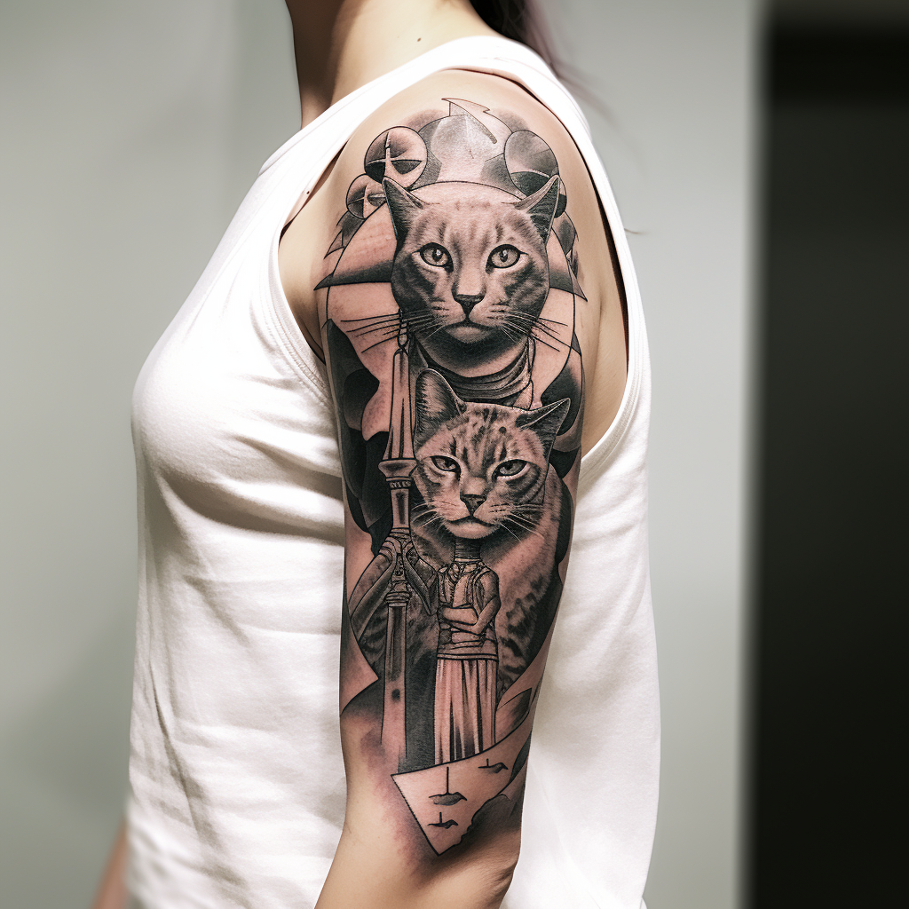 cat-tattoos,Africa Sleeve