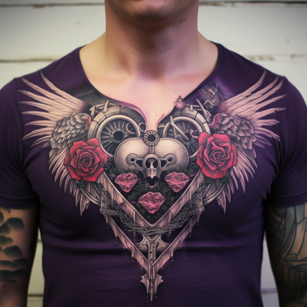 chest-tattoos,Anatomical Heart & Wings