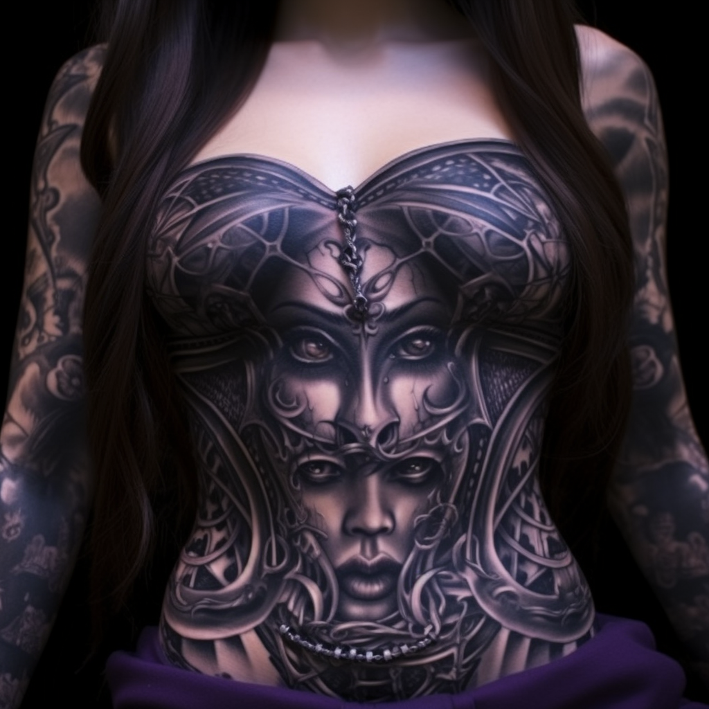 belly-tattoos,Dark Lady Torso Tattoo