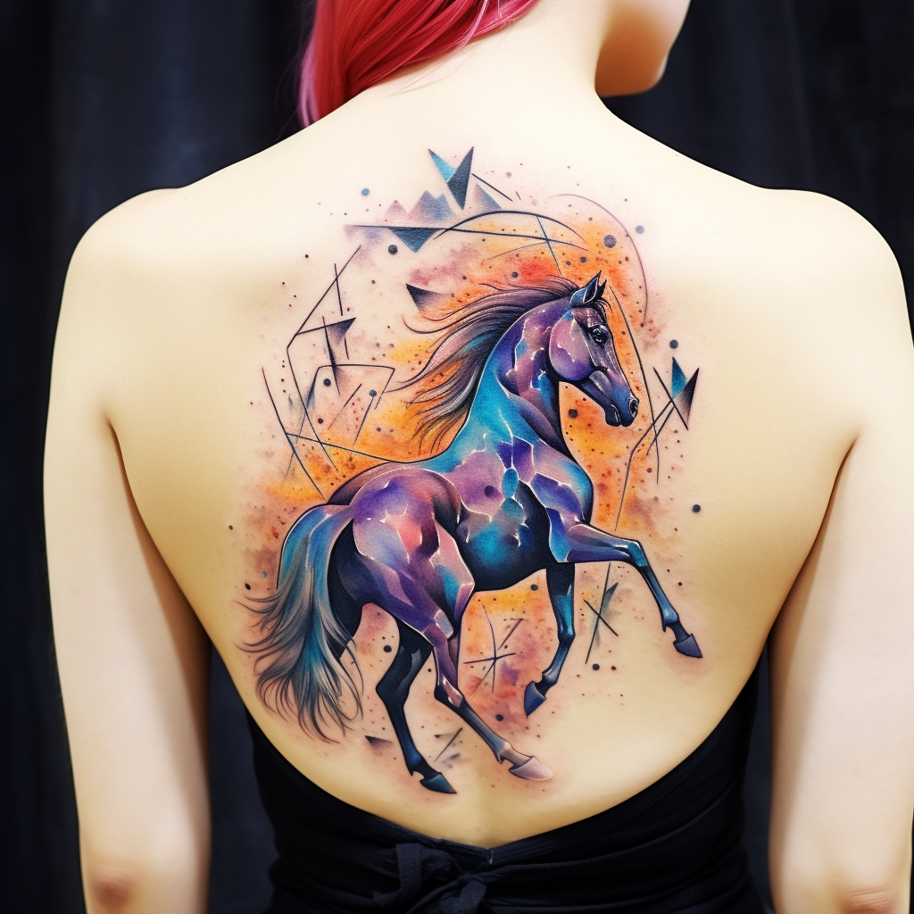 abstract-tattoos,Geometric Horse With Watercolor Galaxy