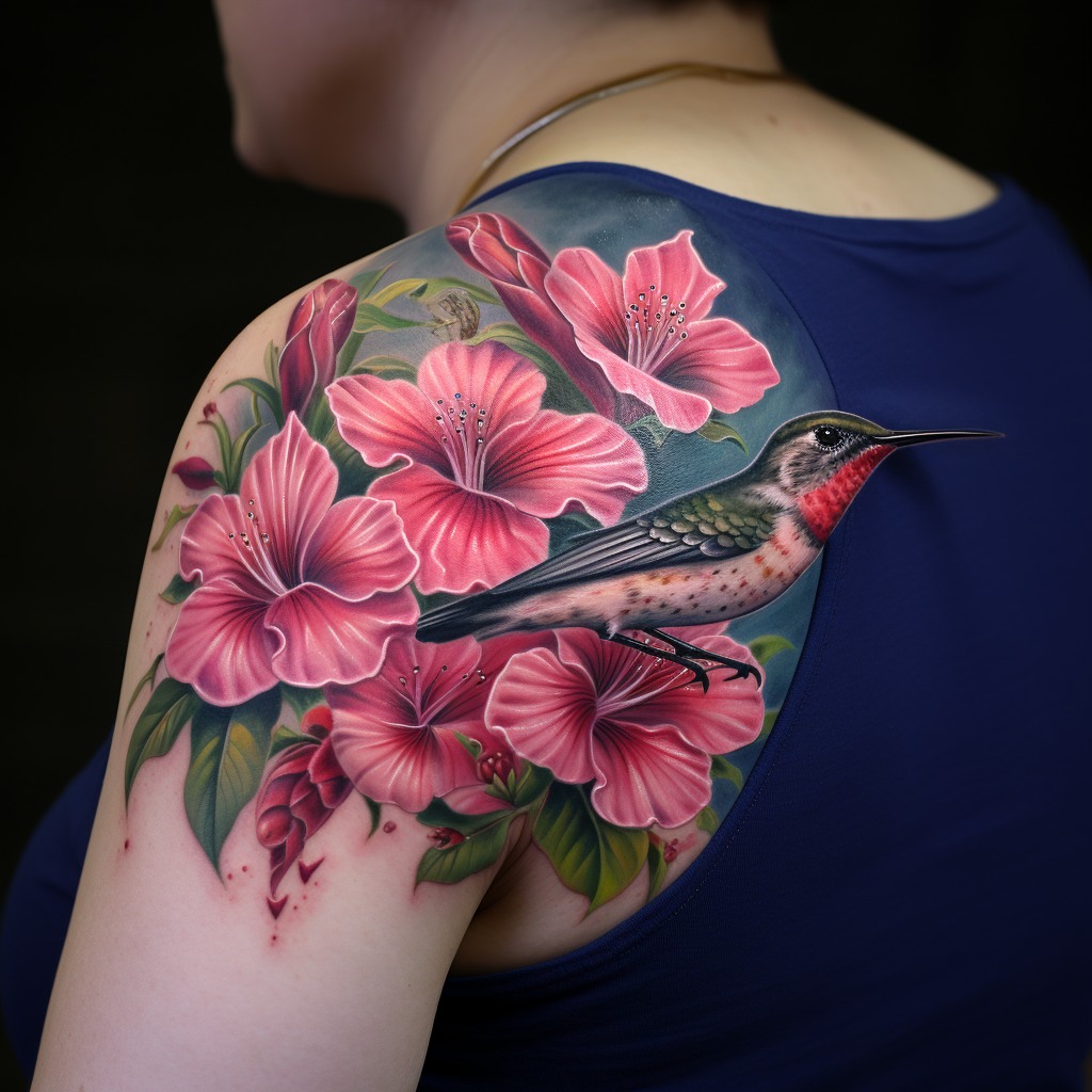 a tattoo,birds,Hummingbird & Lilies