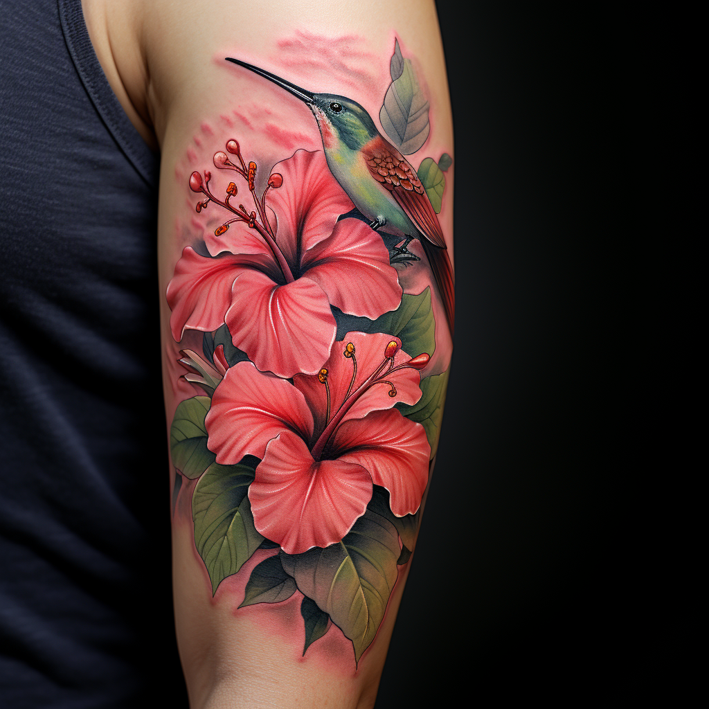floral-tattoos,Hummingbird & Hibiscus