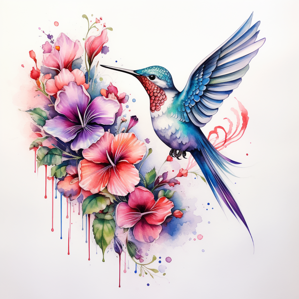 cute-tattoos-2,Watercolor Hummingbird & Flowers