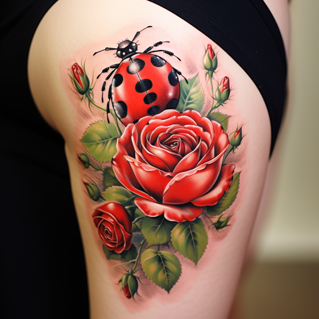 bug-tattoos,Ladybugs & Roses Tattoo