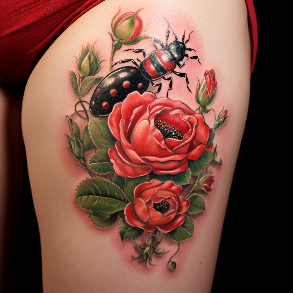 bug-tattoos,Ladybugs & Roses Tattoo