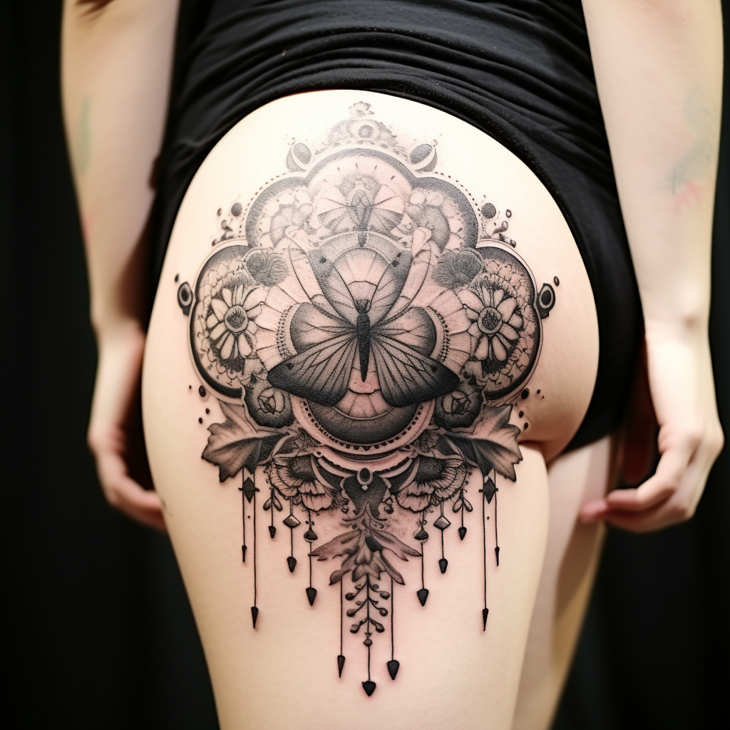 a tattoo,black-ink,Mandala & Butterflies