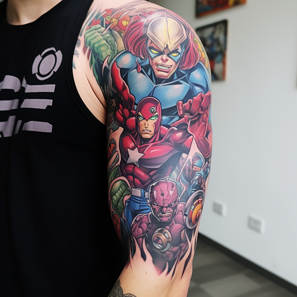cartoon-tattoos,Marvel Sleeve