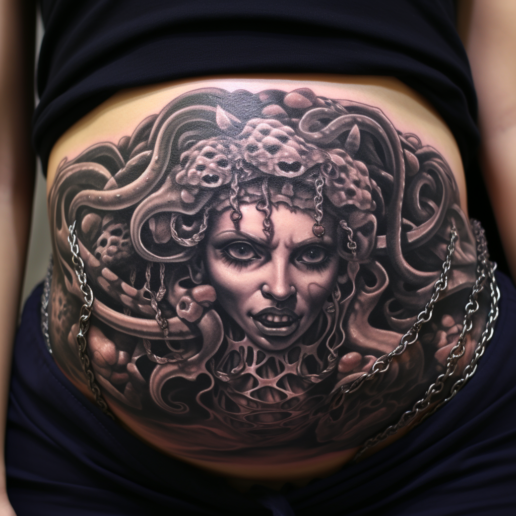 belly-tattoos,Medusa Belly Tattoo