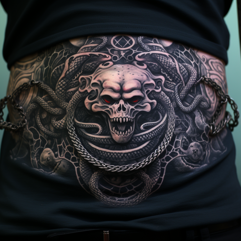 belly-tattoos,Medusa Chest & Belly Tattoo