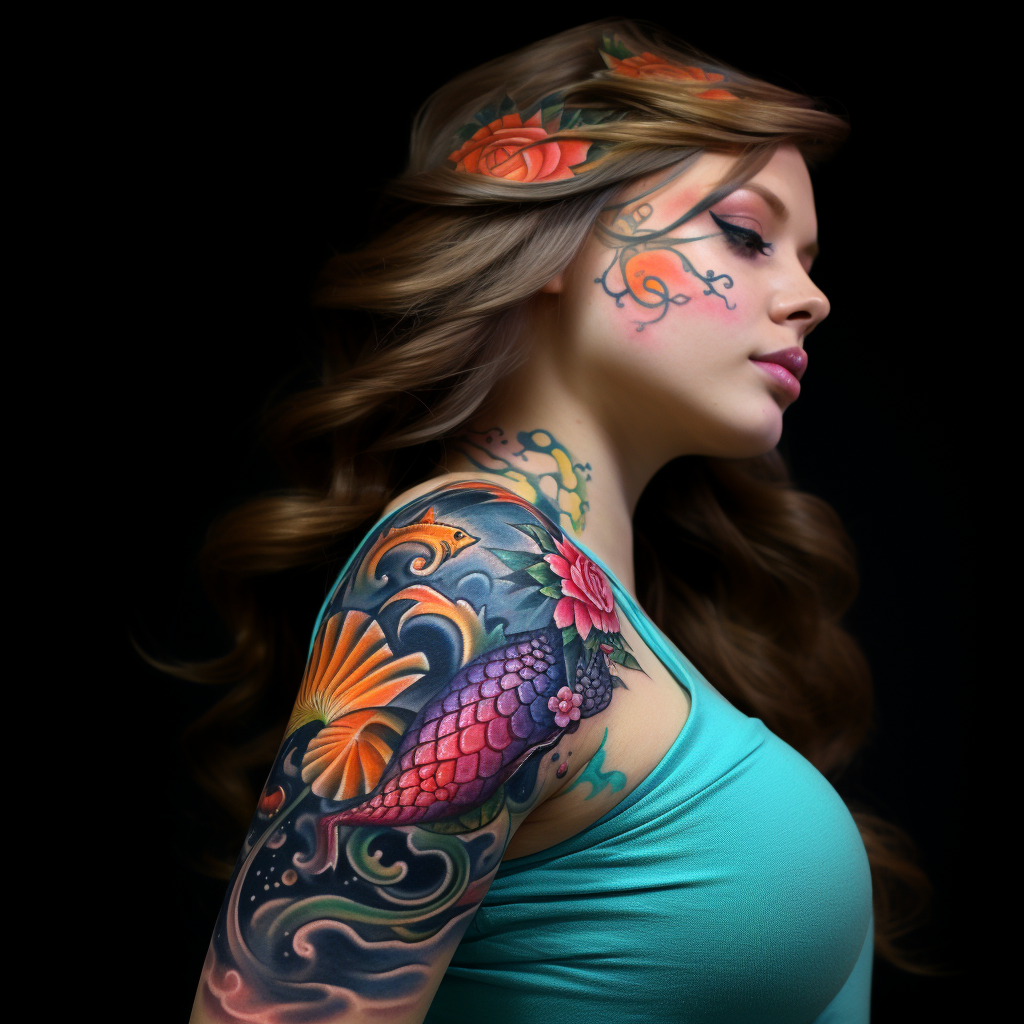 colourful-tattoos,Mermaid & Seahorse