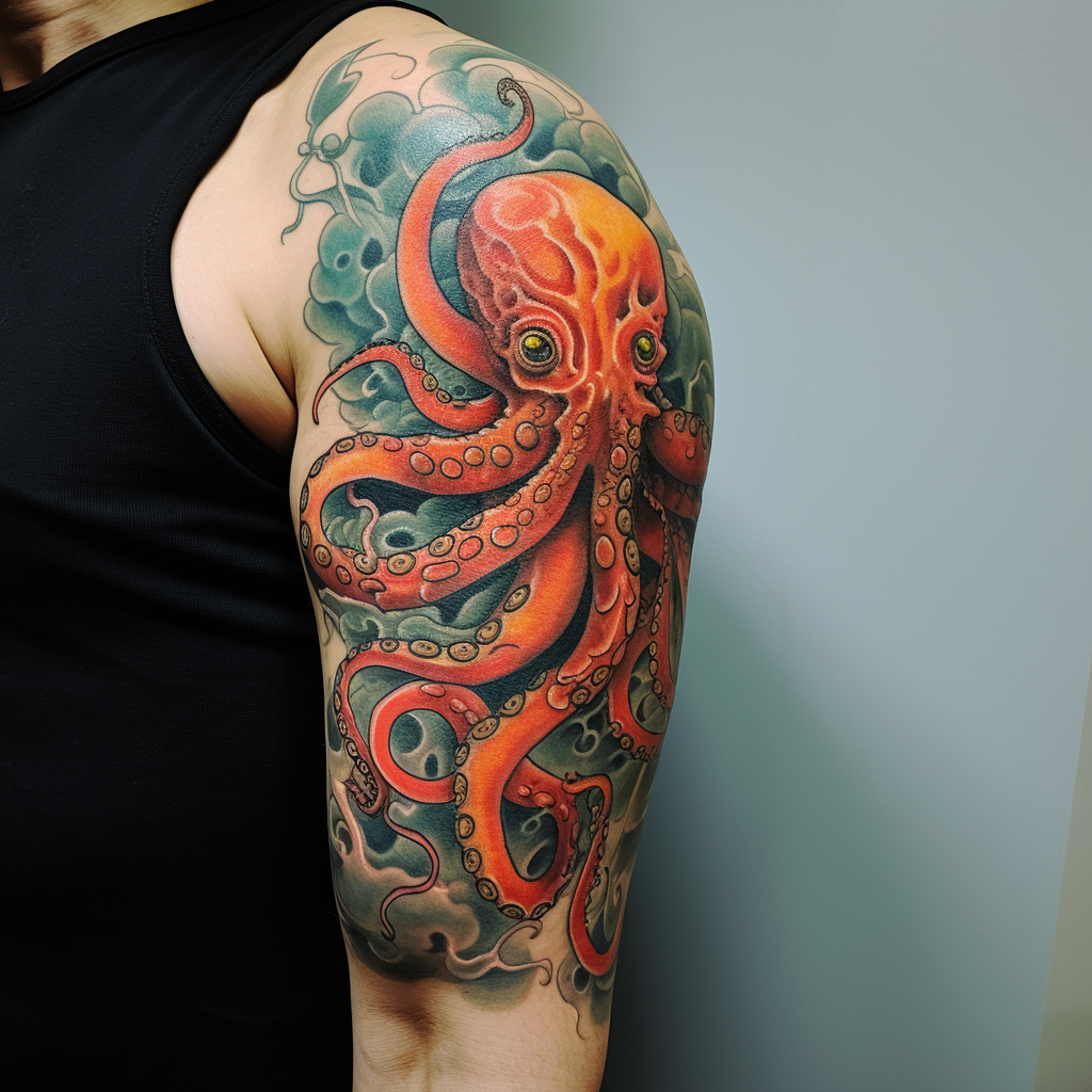 arm-tattoos,Neo-Traditional Octopus