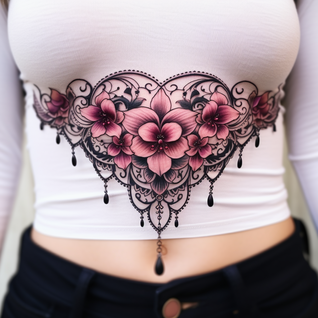 belly-tattoos,Underboob Orchid Mandala