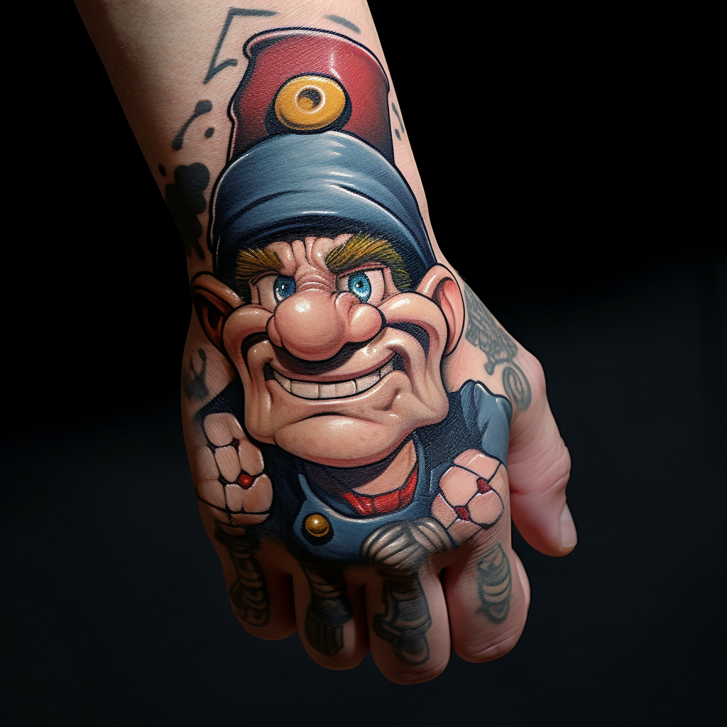 cartoon-tattoos,Popeye 3D Fist