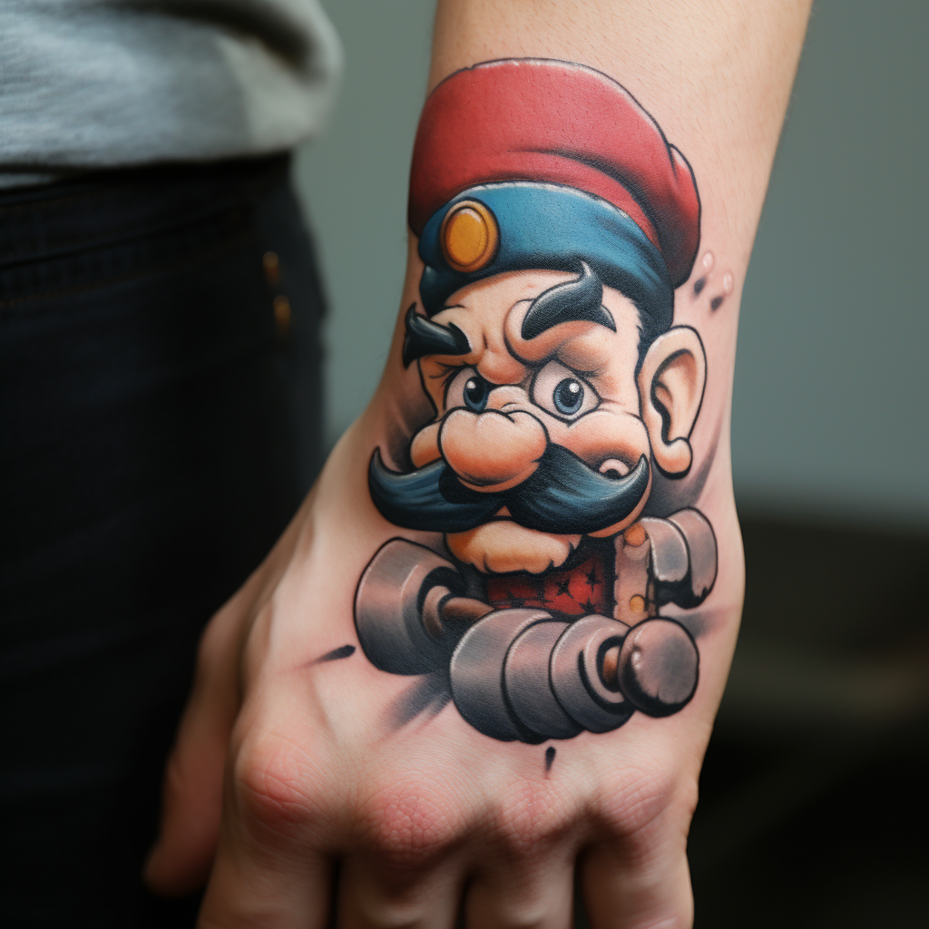 cartoon-tattoos,Popeye 3D Fist