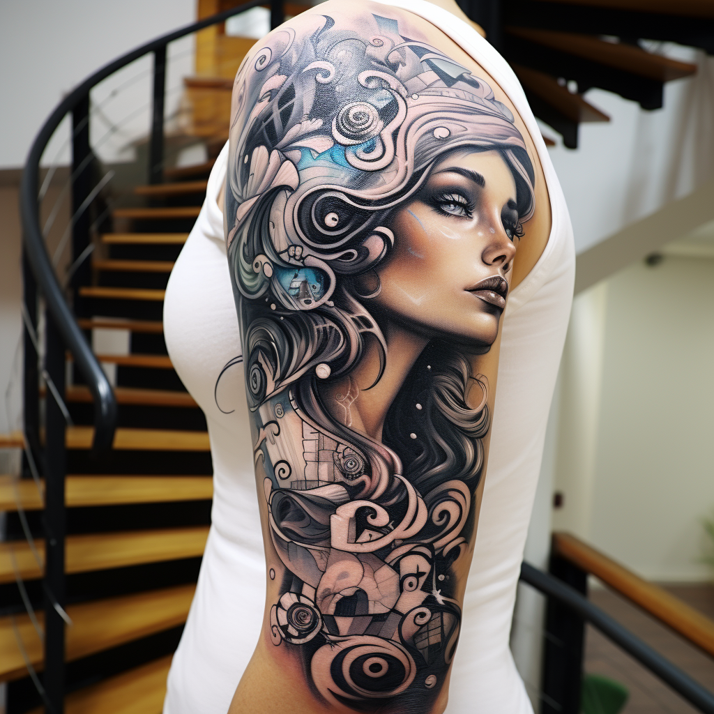 abstract-tattoos,Portrait & Spiral Stairs