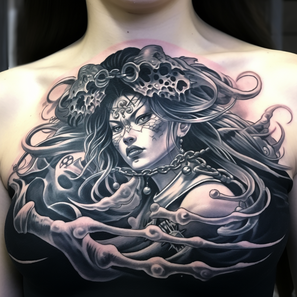 chest-tattoos,Samurai Medusa