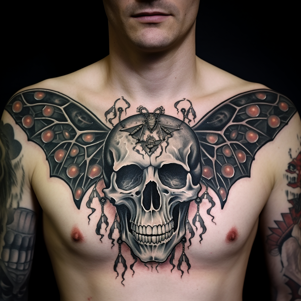 animal-tattoos,Skull Moth Chest Tattoo