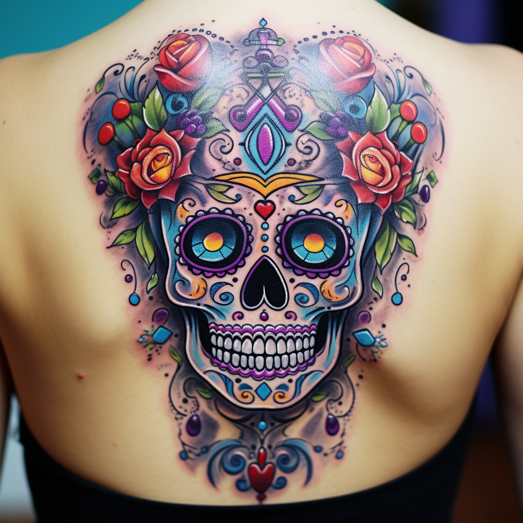 colourful-tattoos,Sugar Skull
