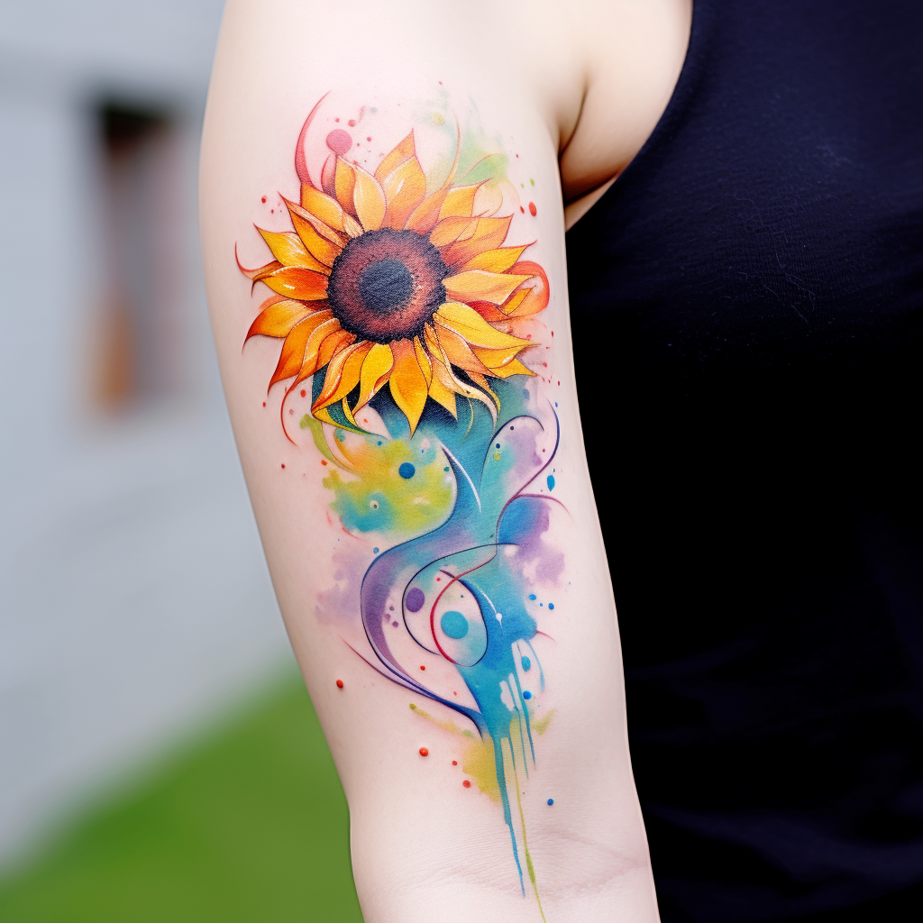 abstract-tattoos,Sunflower Watercolor Tattoo
