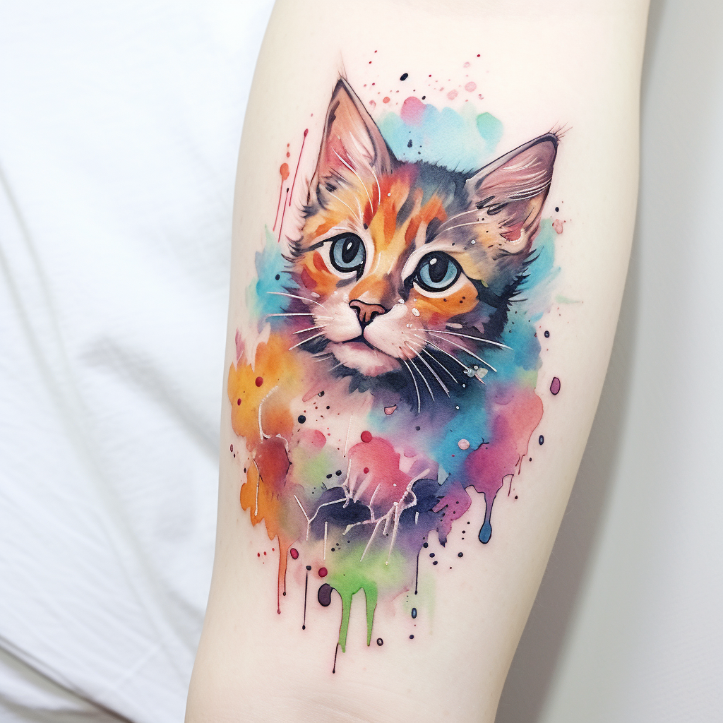 cat-tattoos,Watercolor Kitten