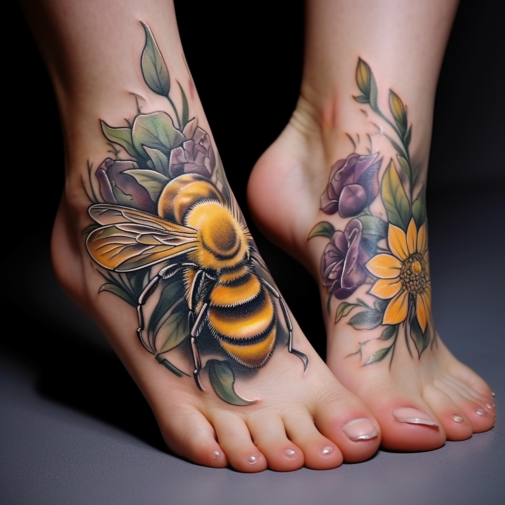 feet-tattoos,Bumblebee Foot Tattoo