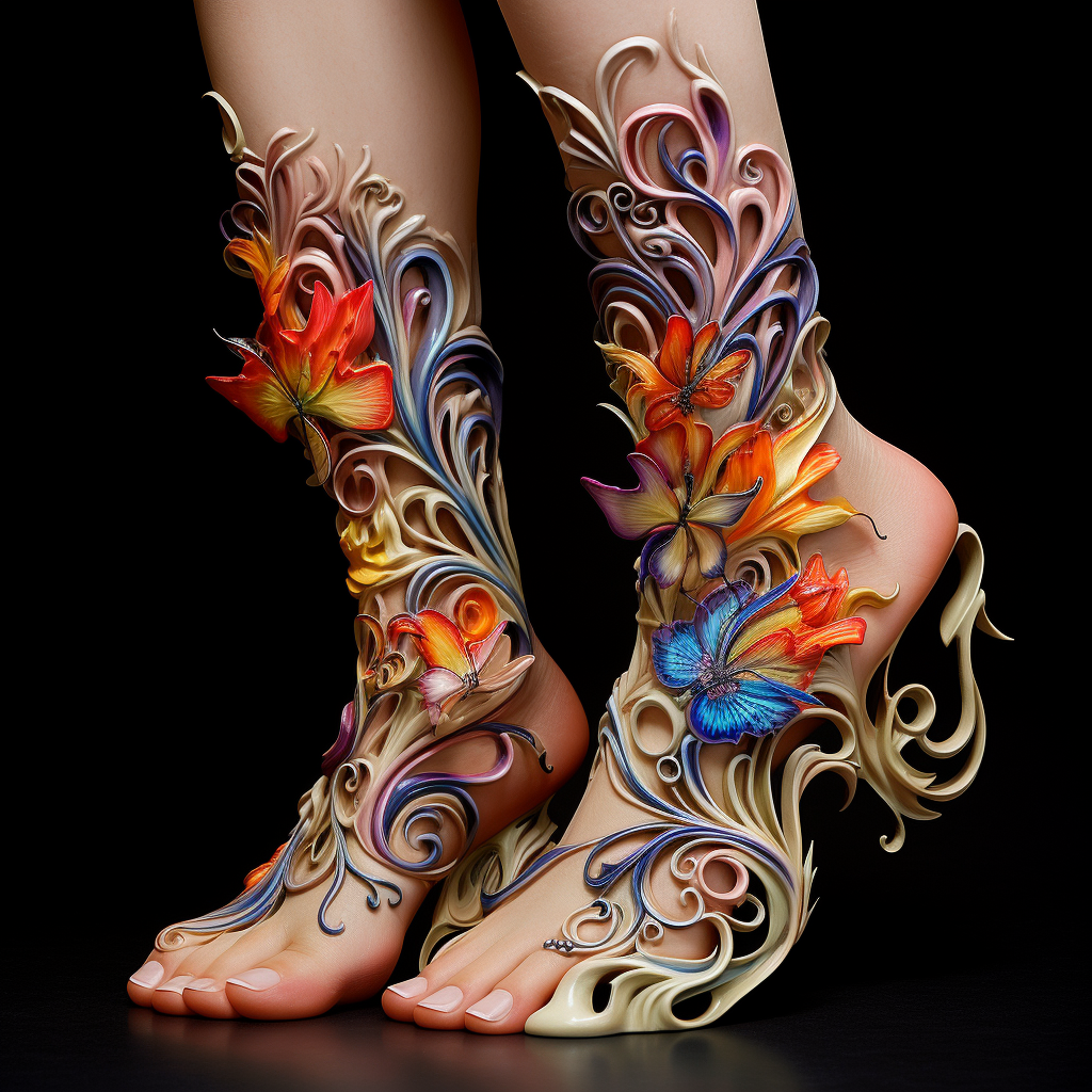 feet-tattoos,3D Butterfly Foot Tattoo