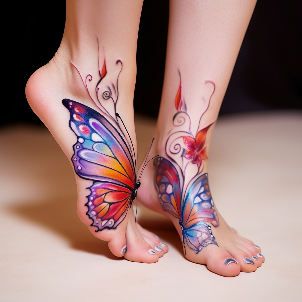feet-tattoos,3D Butterfly