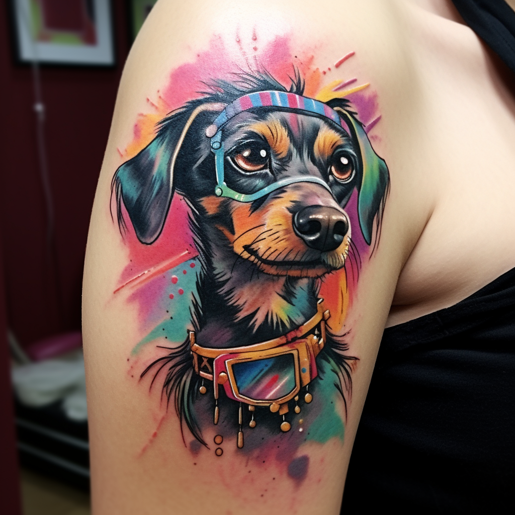 funny-tattoos,80’s Holiday Dog