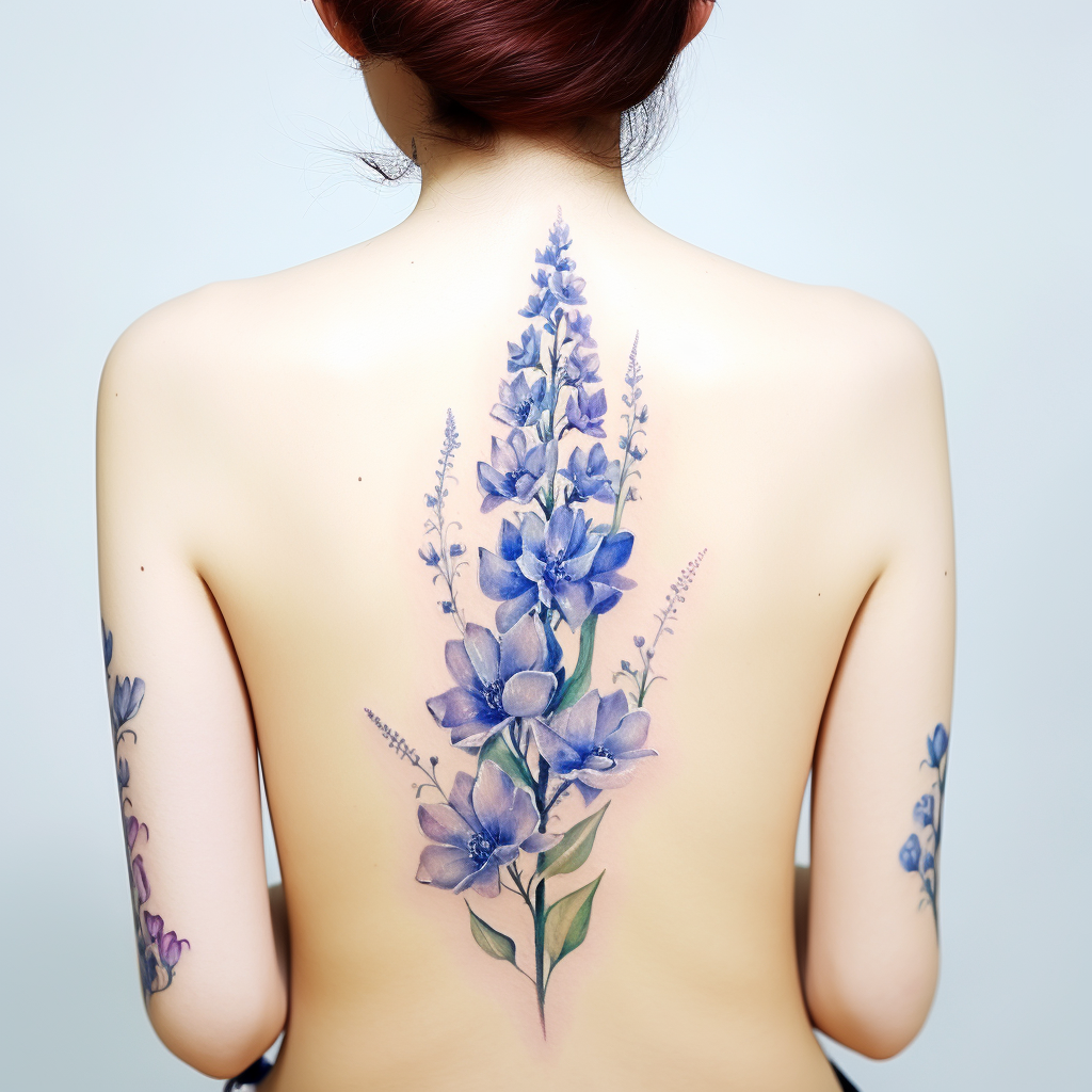 cute-tattoos-2,Blue Delphinium Back Tattoo