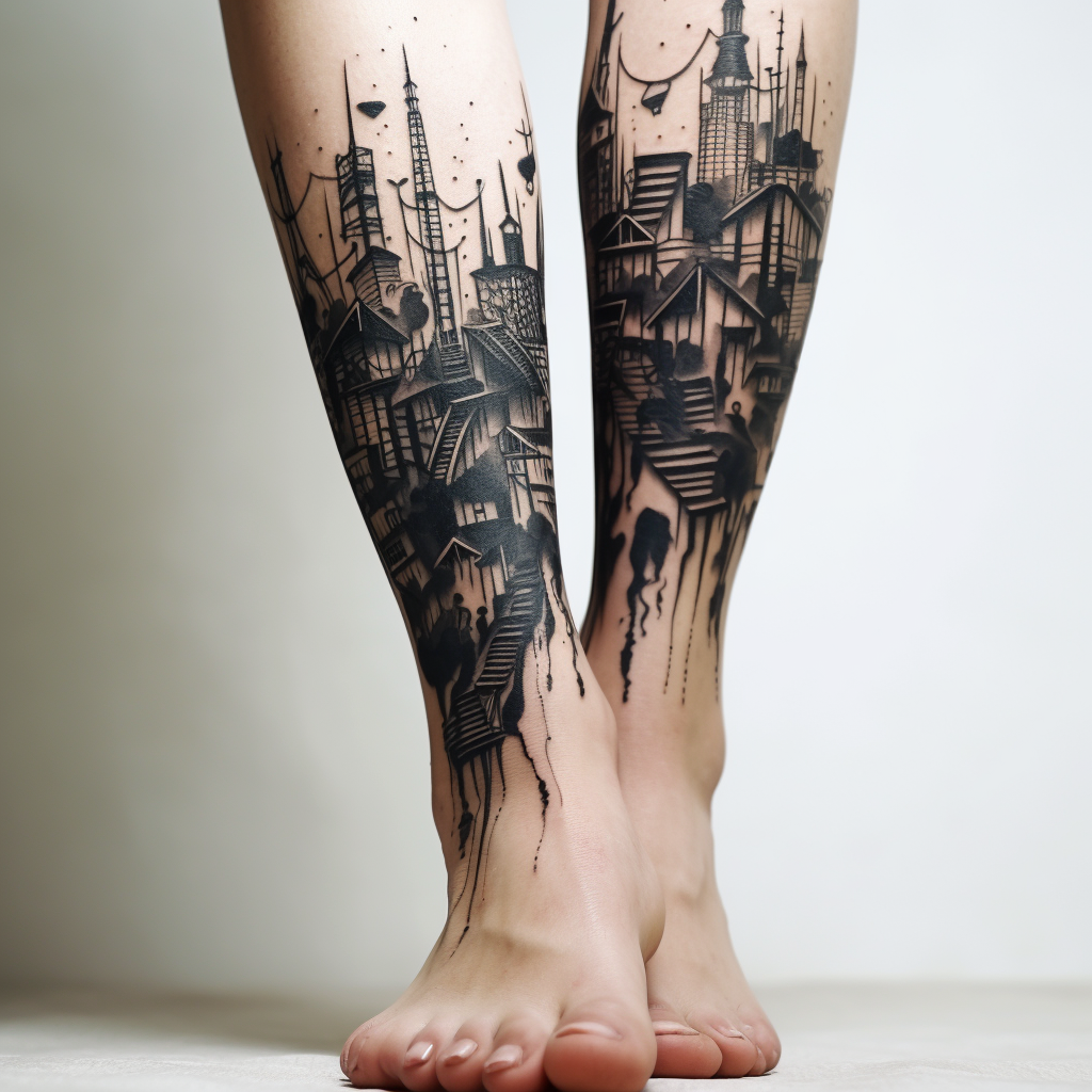 a tattoo,black-ink,Toe Buildings