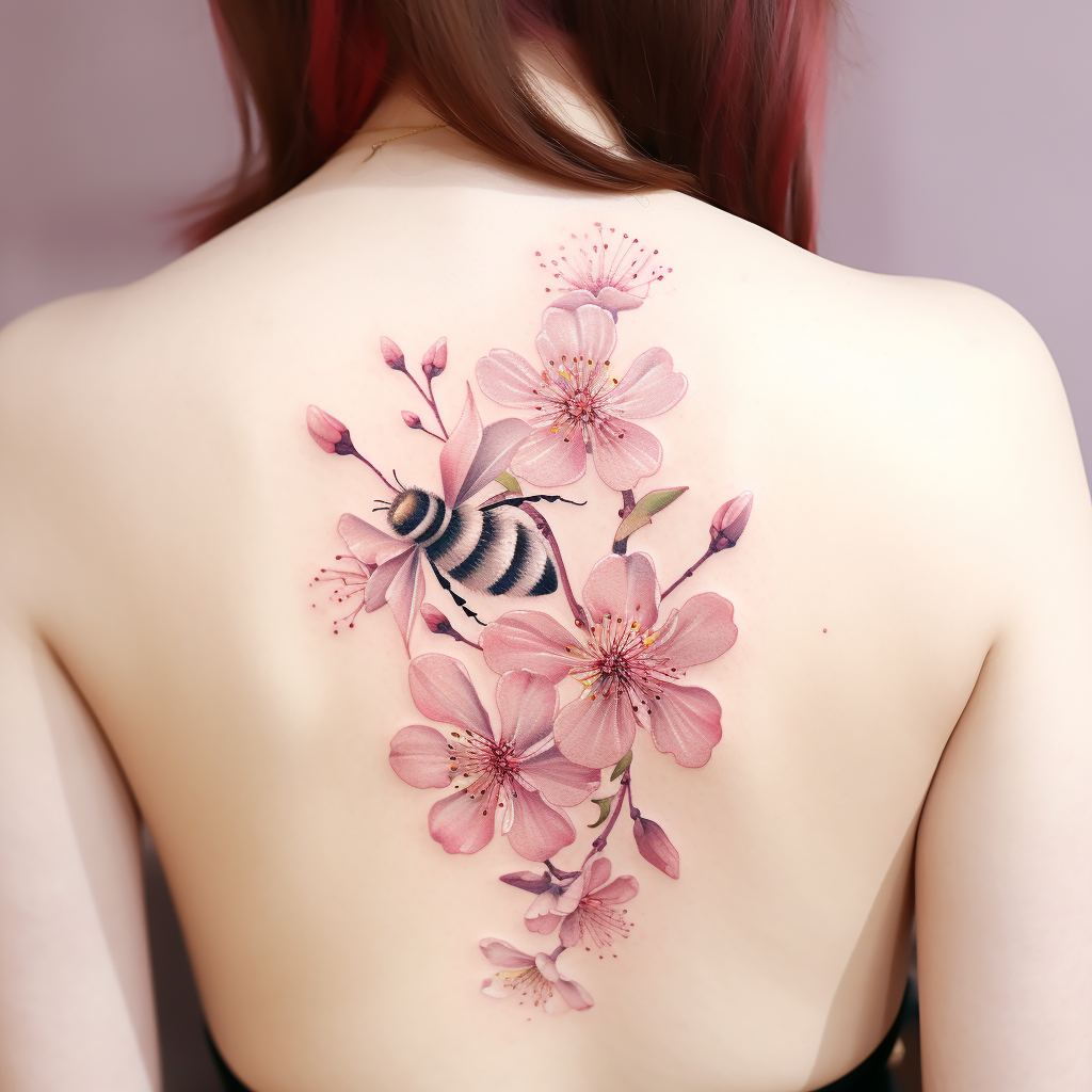 cute-tattoos-2,Bumblebee & Cherry Blossom