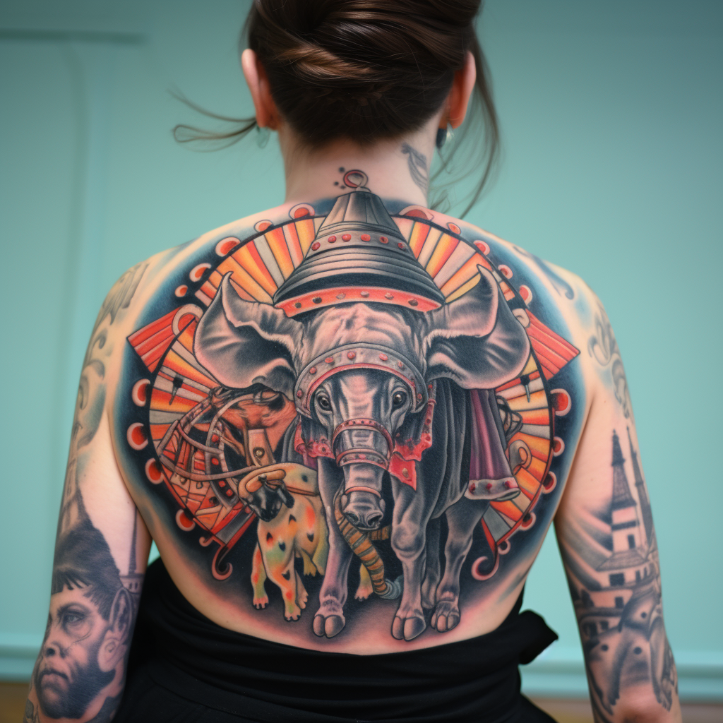 animal-tattoos,Circus Traditional Back Tattoo