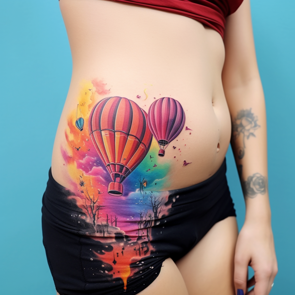 colourful-tattoos,Hot Air Balloon Side Tattoo