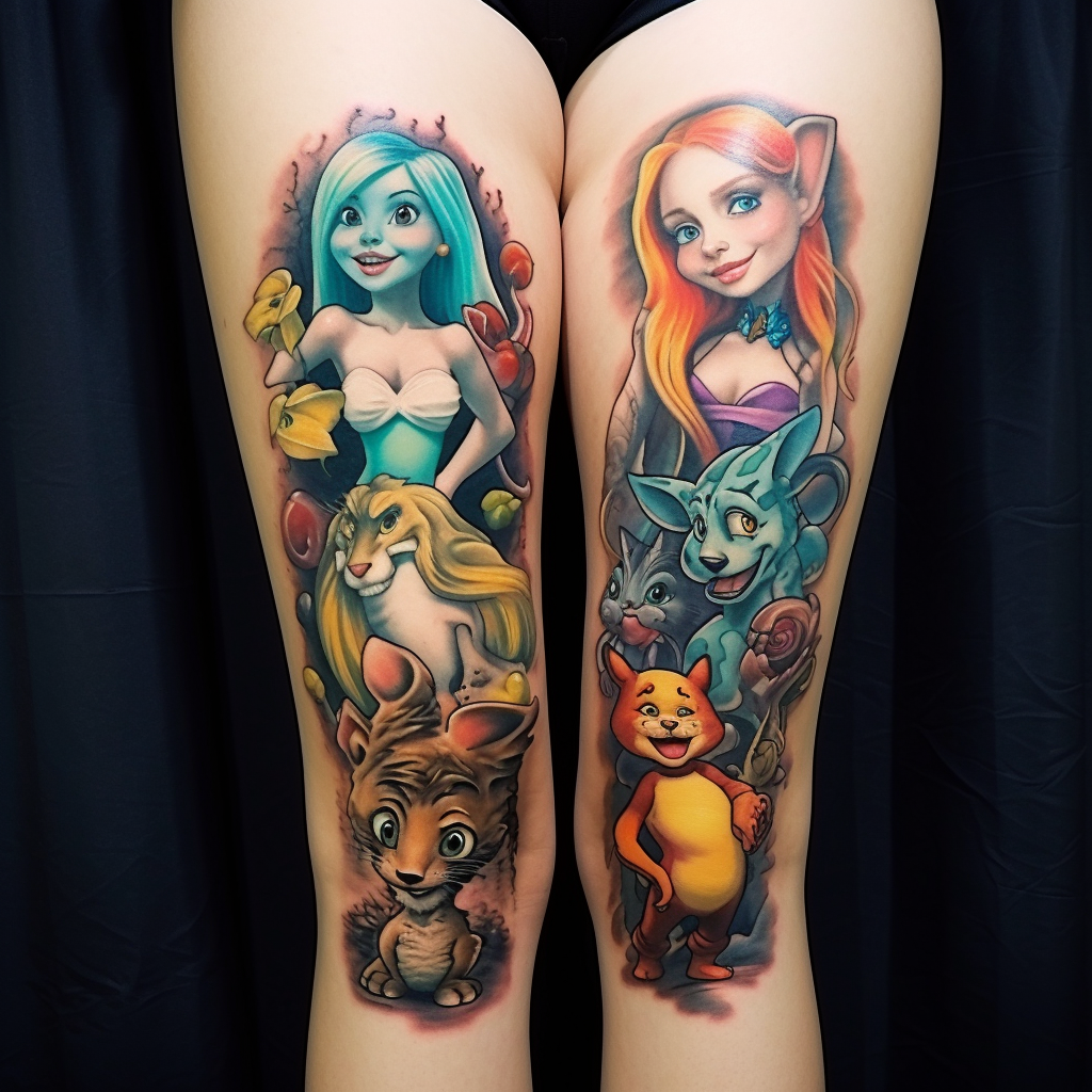 animal-tattoos,Disney Leg Sleeve