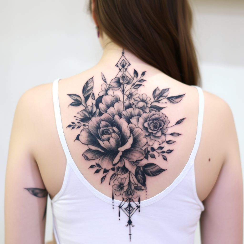 a tattoo,black-ink,Decorative Floral Piece
