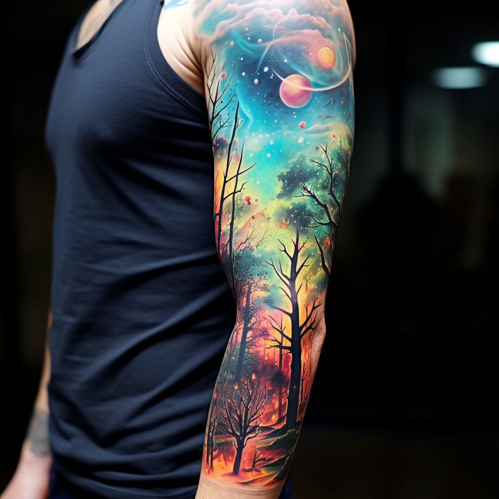 colourful-tattoos,Forest Sleeve