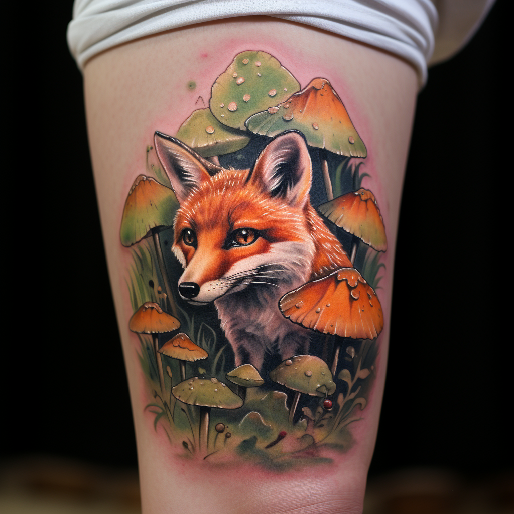 animal-tattoos,Fox & Fungi Tattoo