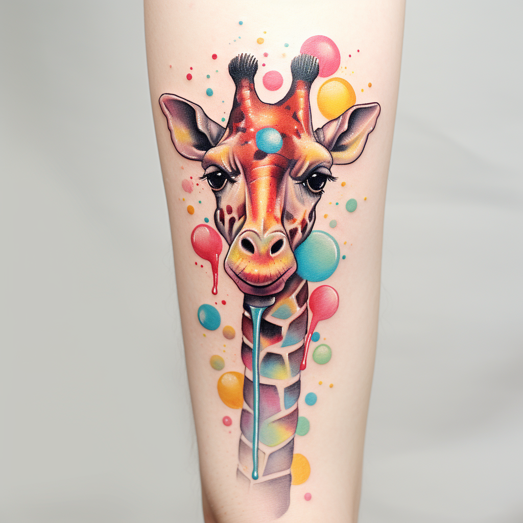 funny-tattoos,Giraffe & Lollipop