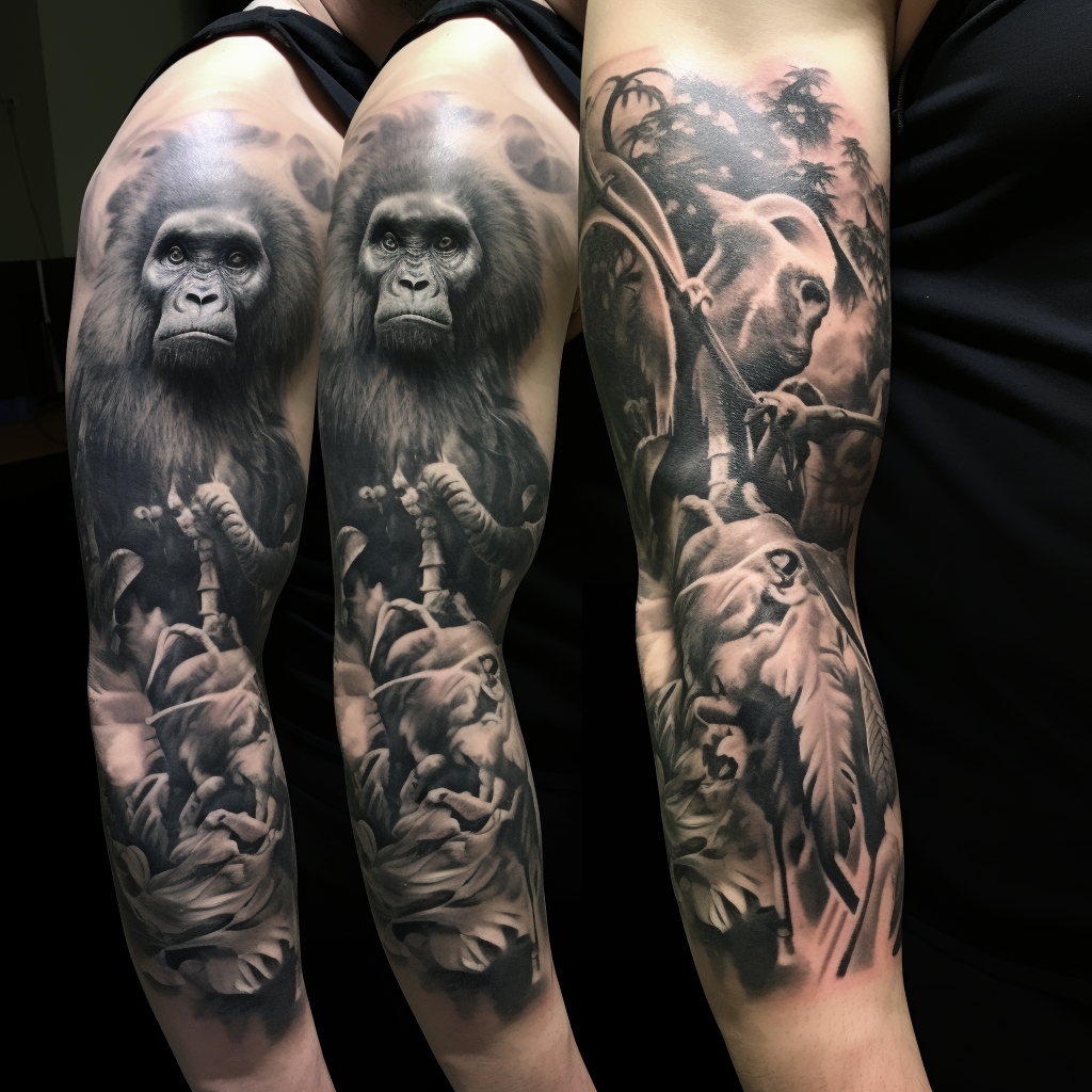animal-tattoos,Gorilla & Elephant Sleeve