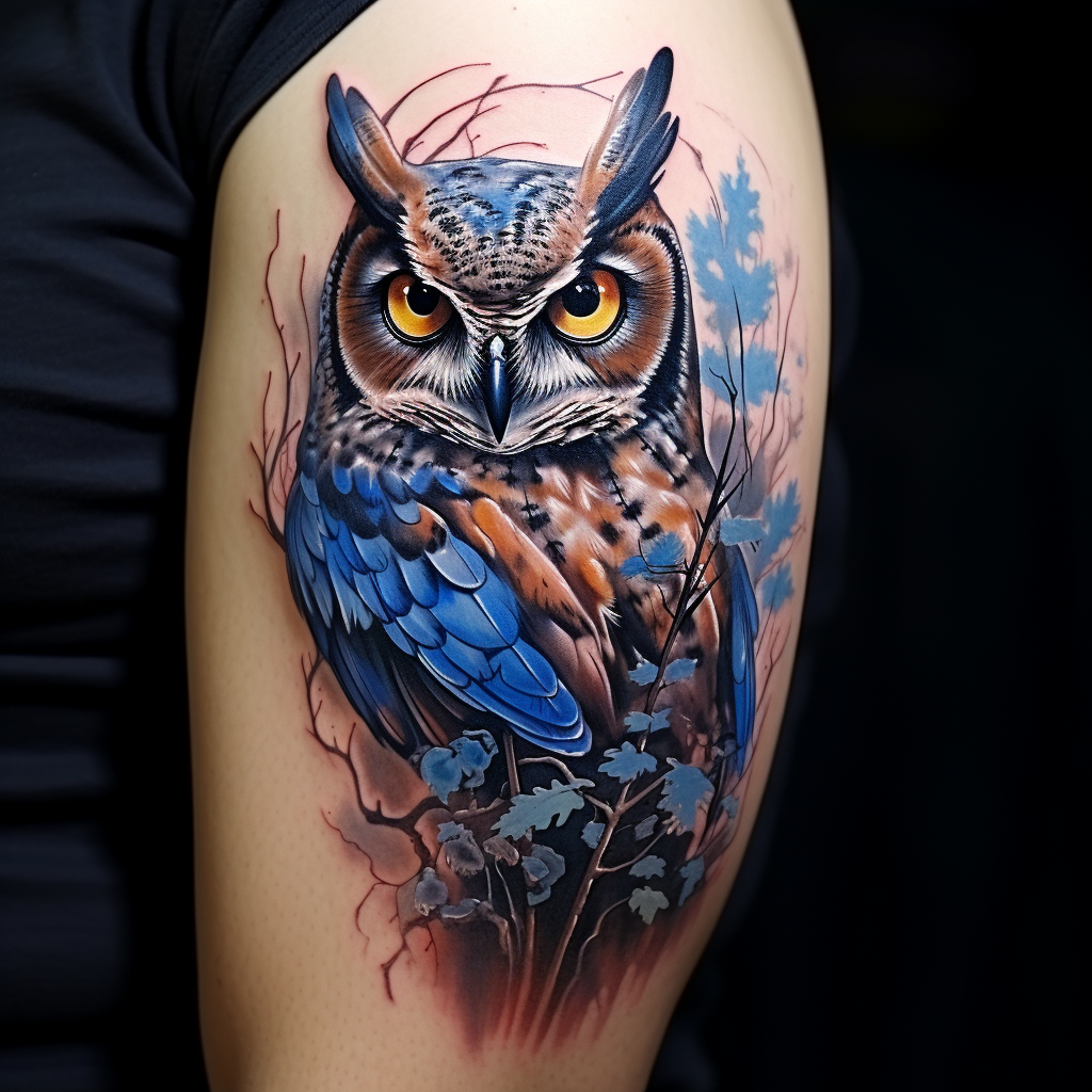 animal-tattoos,Owl & Blue Jay