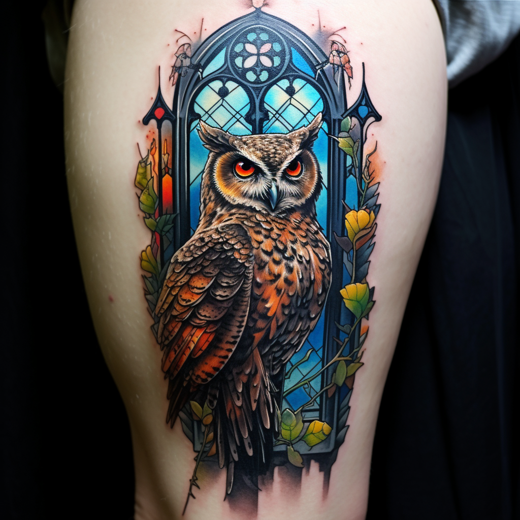 animal-tattoos,Owl & Church Window