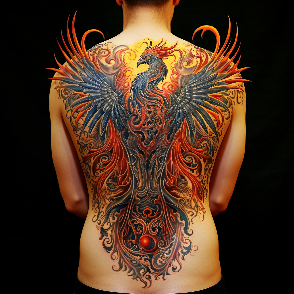 animal-tattoos,Phoenix Back Tattoo