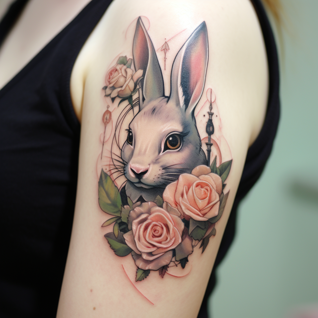 cute-tattoos-2,Rabbit & Rose