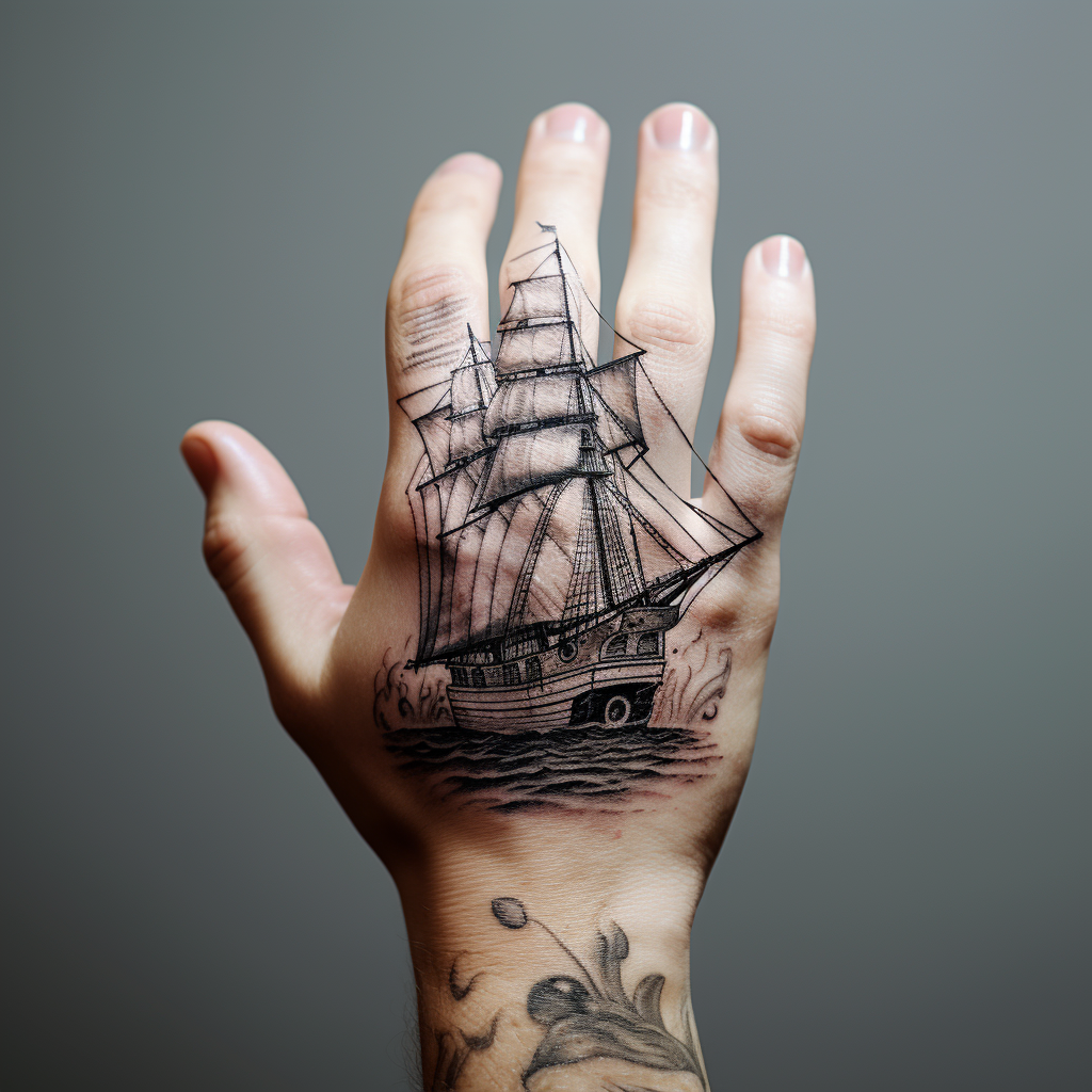 finger-tattoos,Sailing Ship Thumb Tattoo
