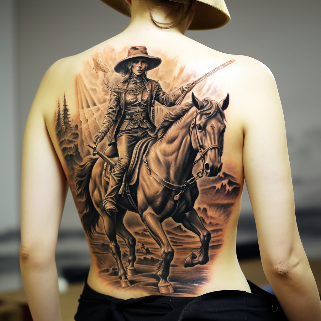 3d-tattoos,Skeleton on Horseback Scene
